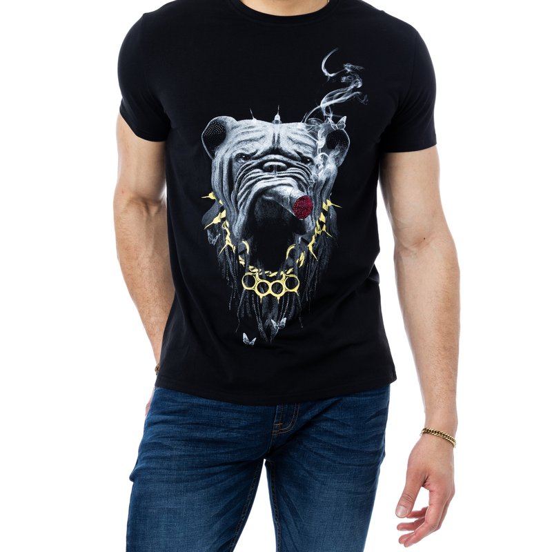 X-ray X Ray Heads Or Tails Men's Bulldog Smoking Rhinestone Graphic T-shirt In Black