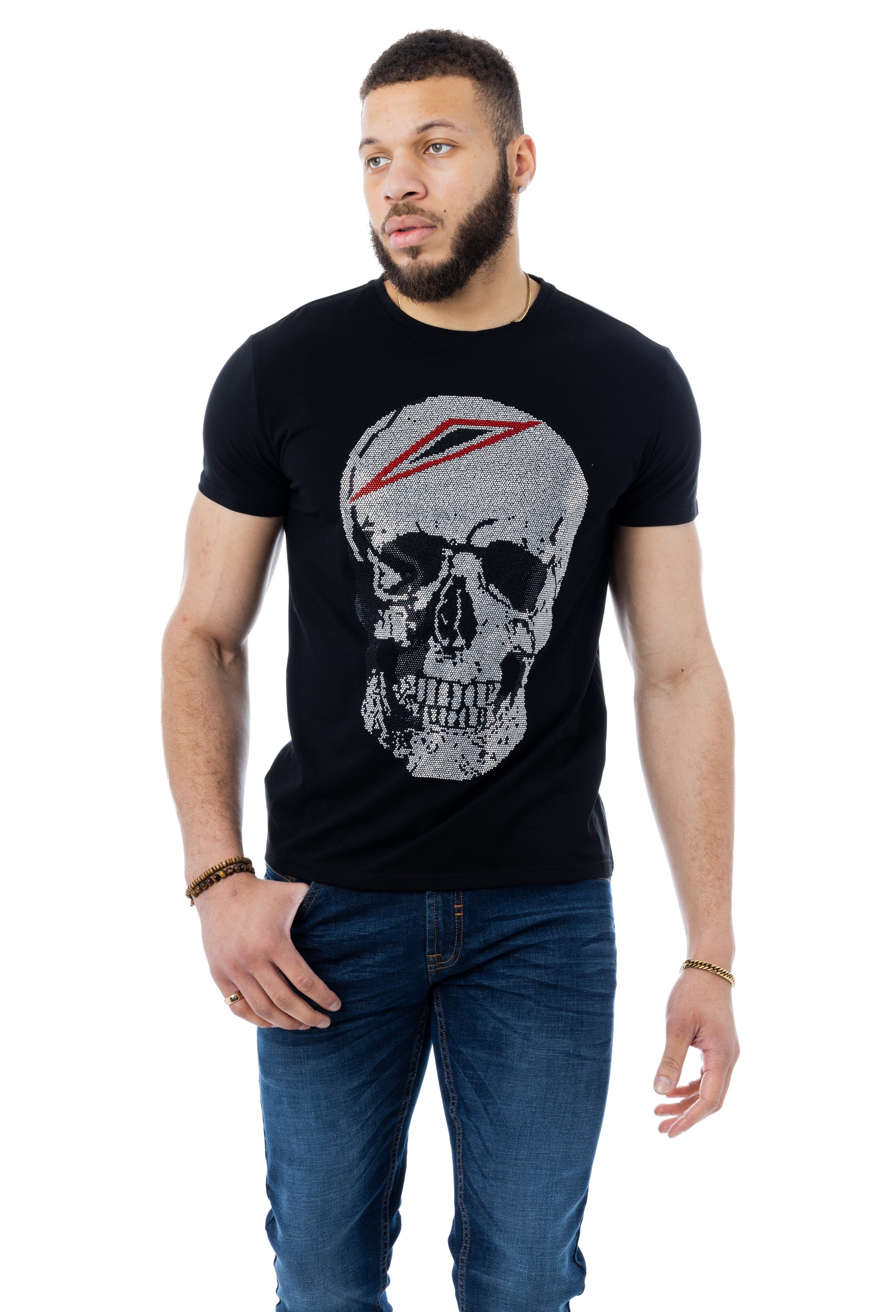 X-ray X Ray Heads Or Tails Men's Outlined Skull Rhinestone Graphic T ...