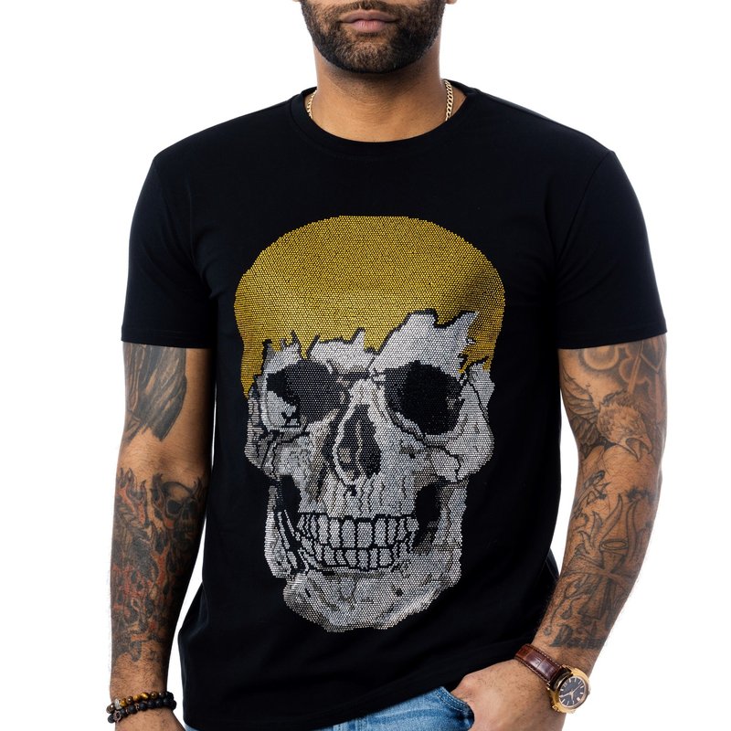 X-ray X Ray Heads Or Tails Rhinestone Studded Graphic Printed T-shirt In Black