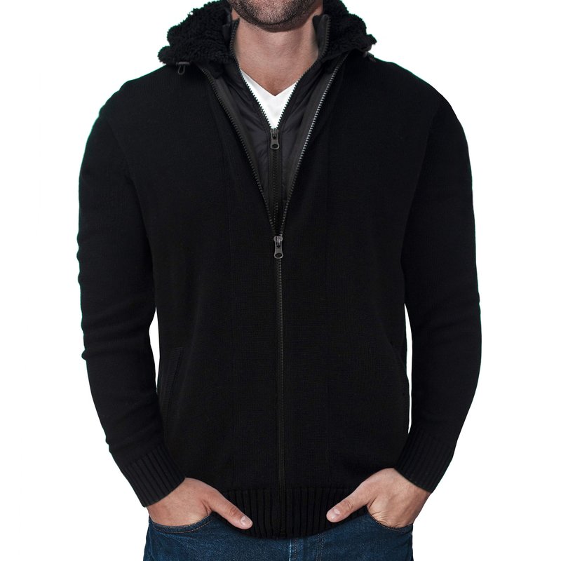 Shop X-ray Knitted Full Zip Cardigan Sweater In Black