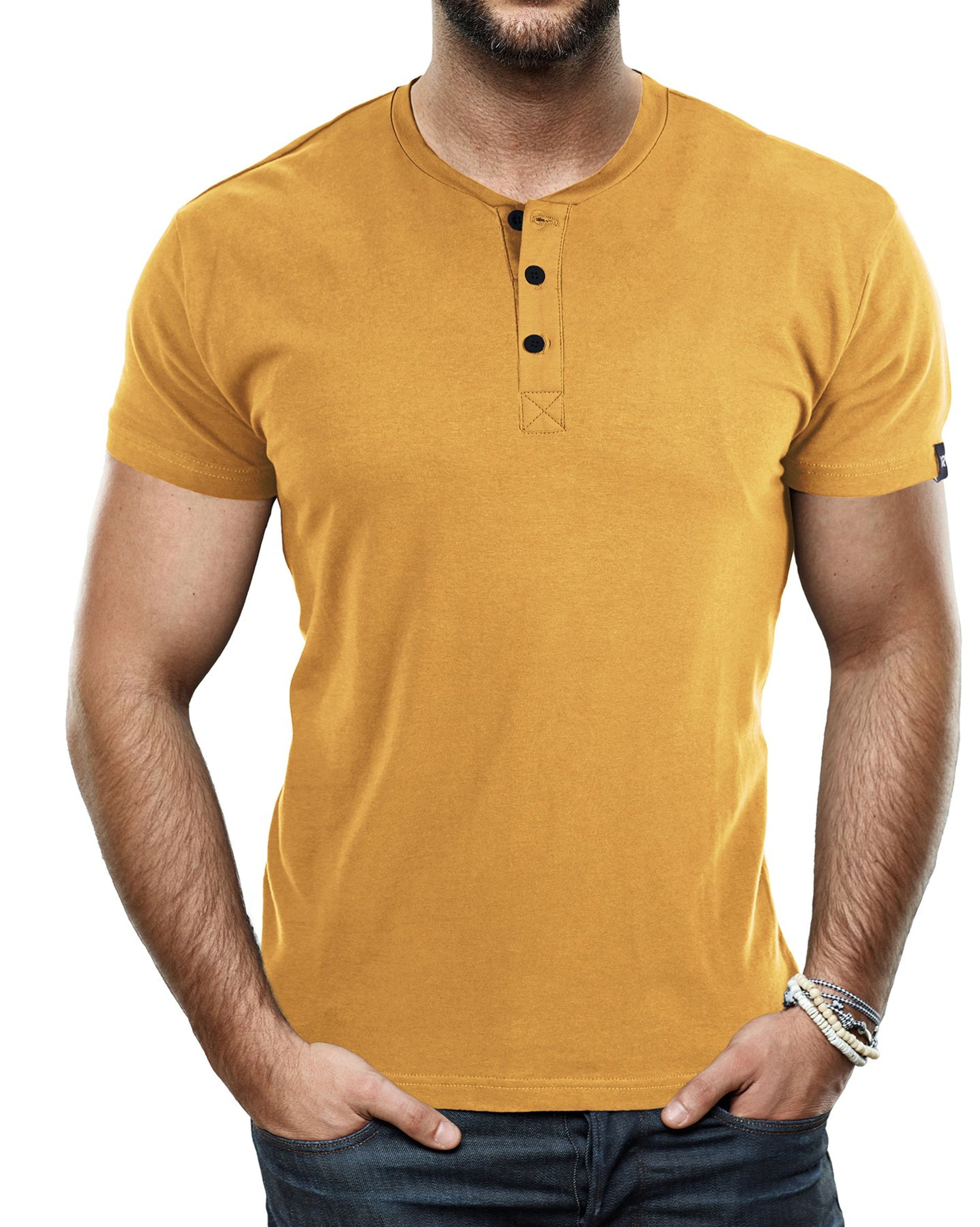 X-ray X Ray Men's Short Sleeves Henley T-shirt In Gold