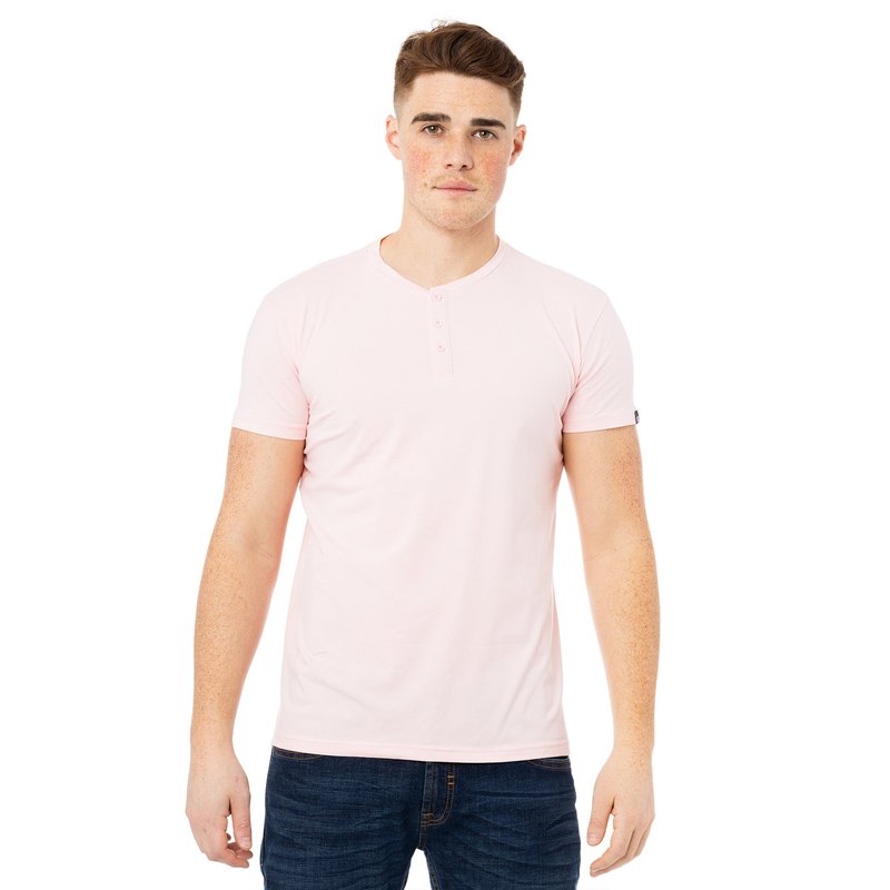 X-ray Men's Short Sleeves Henley T-shirt In Pink