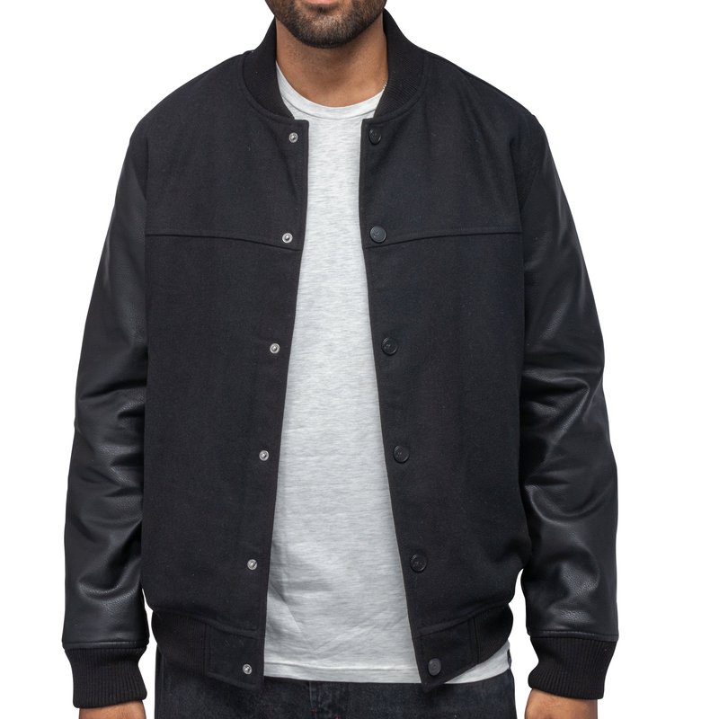 Shop X-ray Men's Wool Varsity Bomber Jacket W/grainy Pu Sleeves In Black