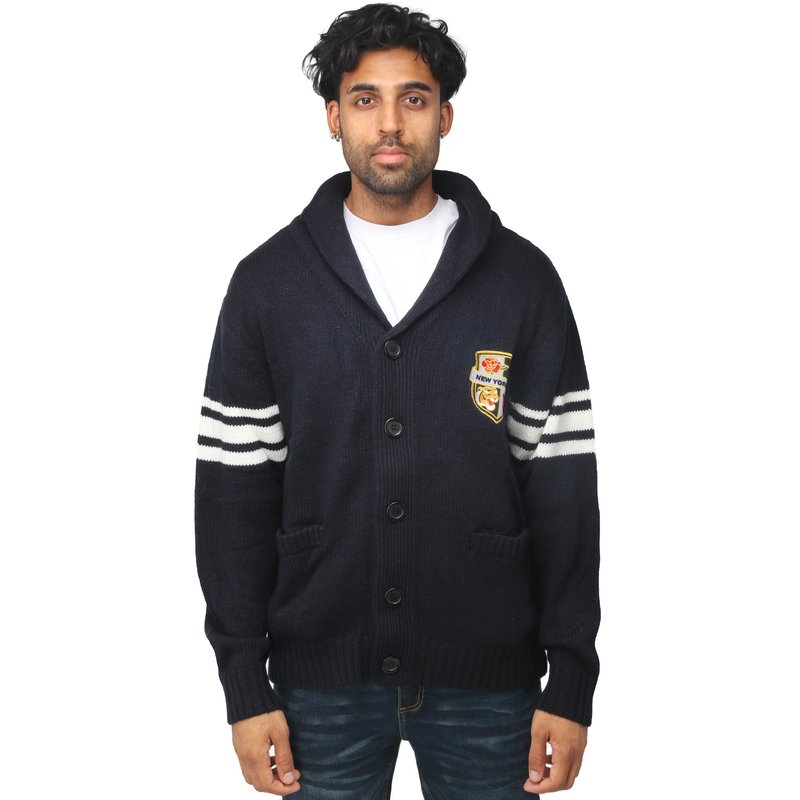 Shop X-ray Shawl Collar Heavy Gauge Cardigan With City Patch In Blue