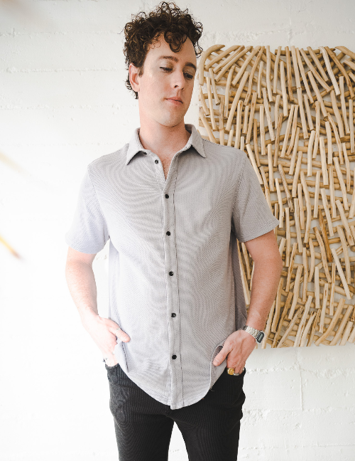 Xivi 100% Cotton Mesh Ss Button Up In Gray