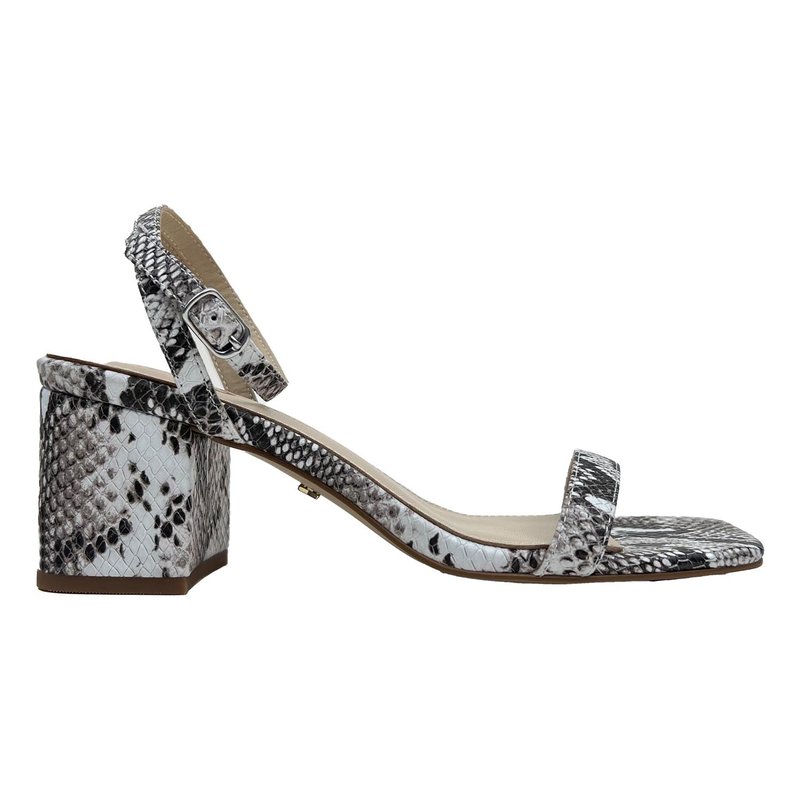 Shop Yosi Samra Diana Block Sandal In Snake Print In Grey