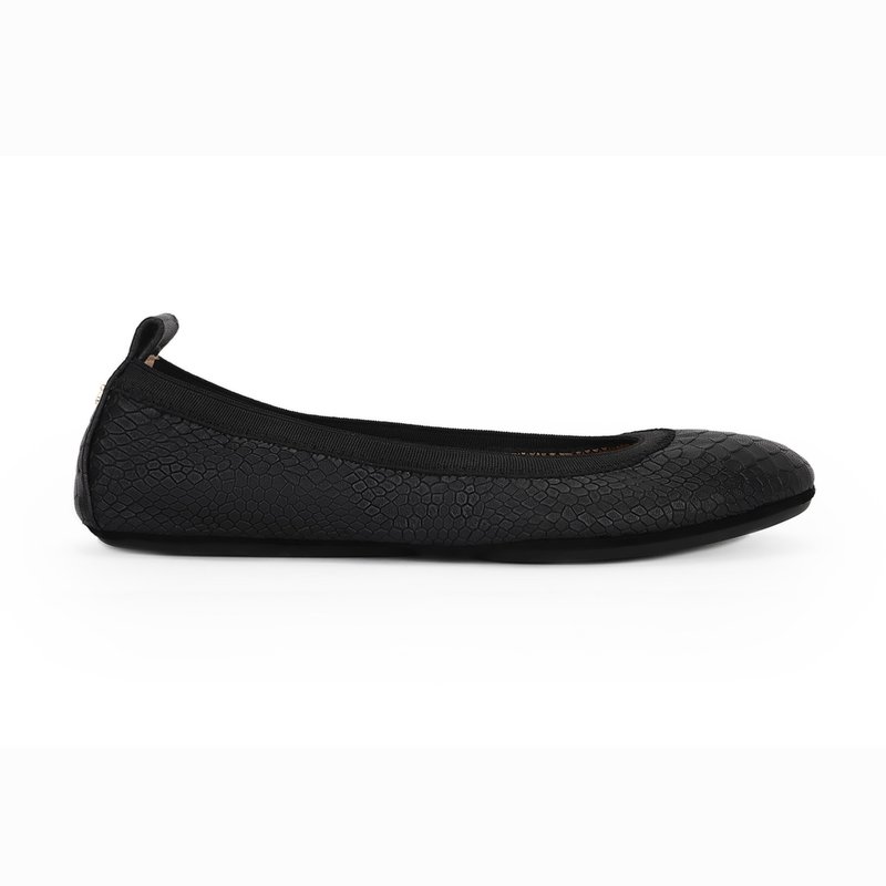 Yosi Samra Samara Foldable Ballet Flat In Black Python Embossed Leather