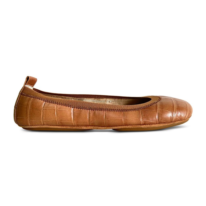 Shop Yosi Samra Samara Foldable Ballet Flat In Brown Croc Leather