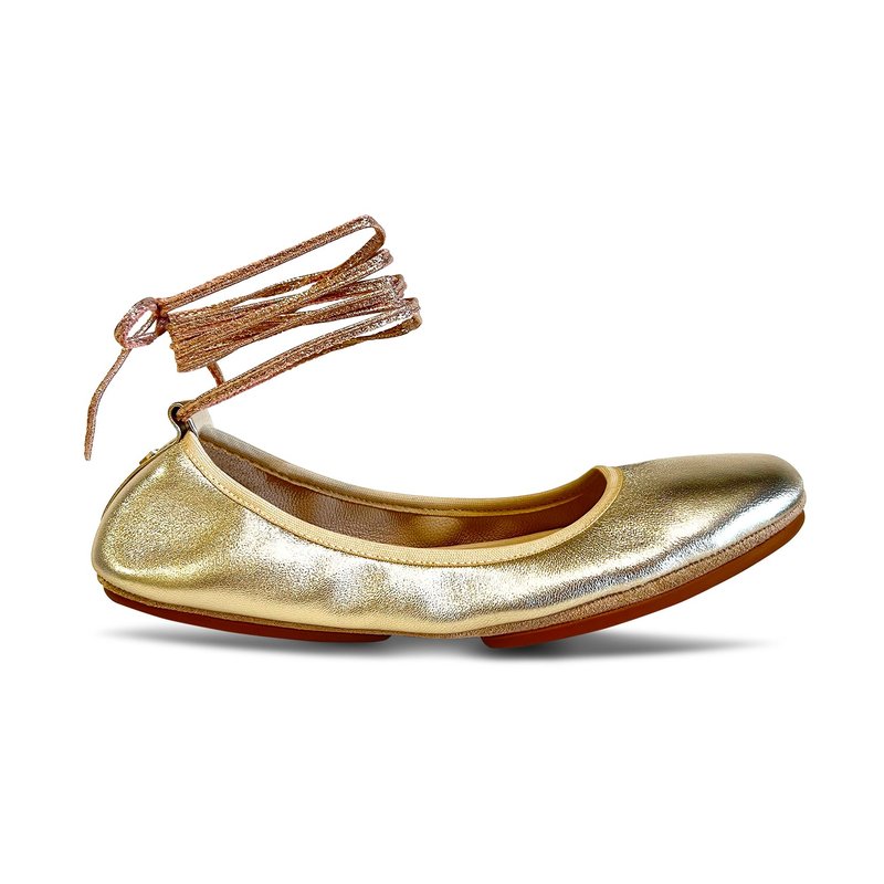 Yosi Samra Sofia Ankle Wrap Flats In Gold Leather