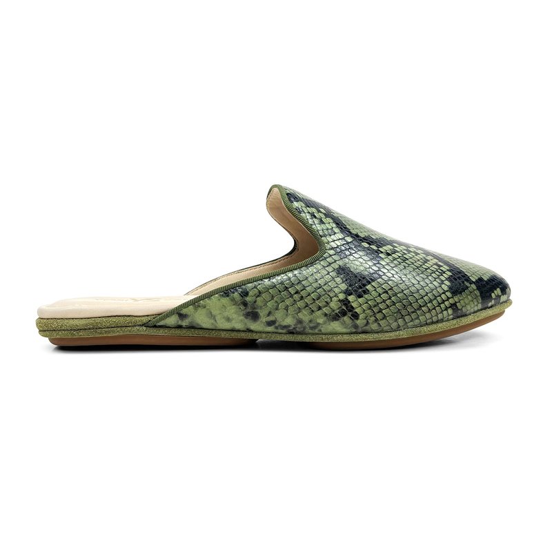 Shop Yosi Samra Vidi Mule In Green Snake Leather