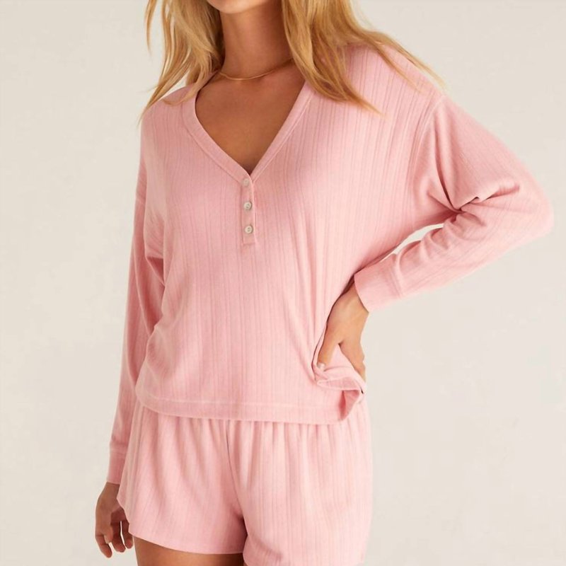 Shop Z Supply Dusk Silky Pointelle Long Sleeve Top In Blush In Pink