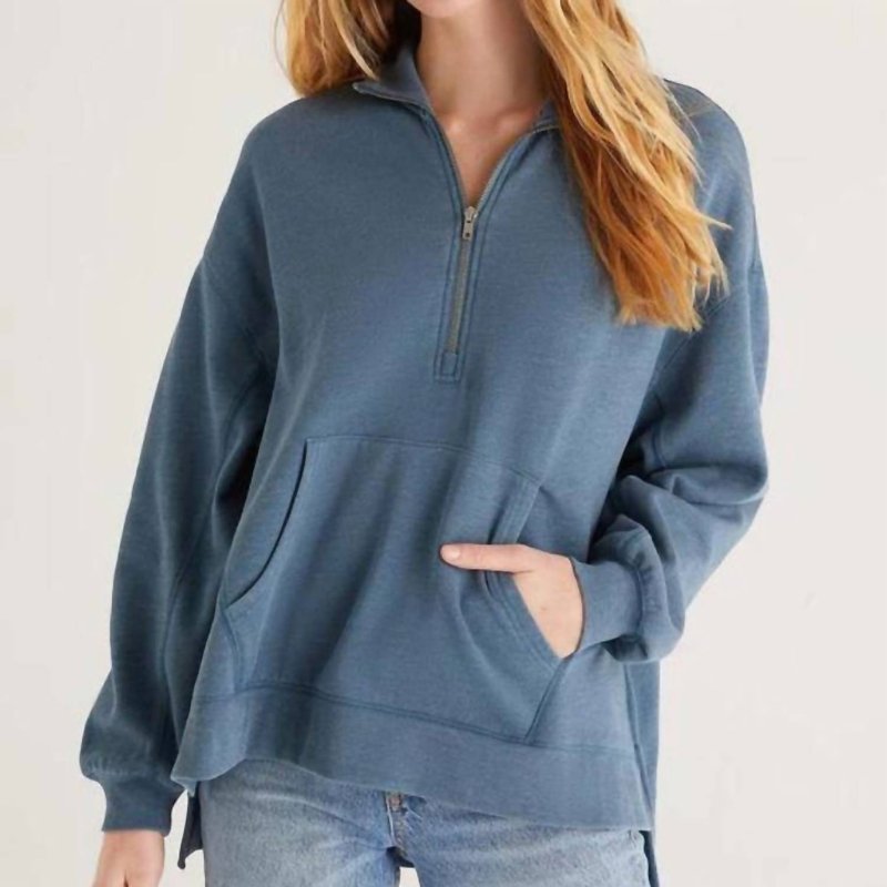 Z Supply Half Zip Modern Weekender Sweatshirt In Blue