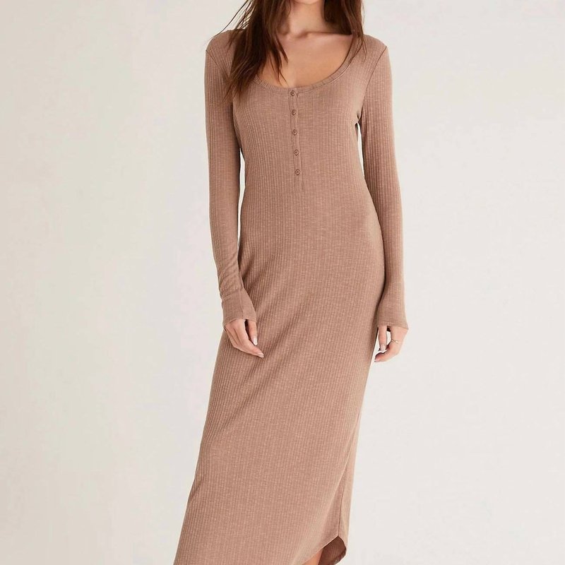 Shop Z Supply Heidi Rib Henley Midi Dress In Brown