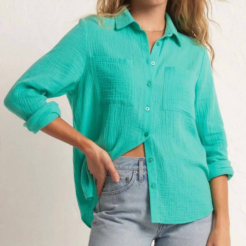 Shop Z Supply Kaili Button Up Gauze Top In Green