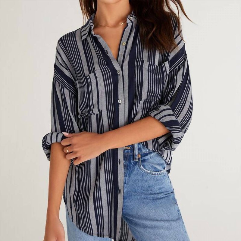 Shop Z Supply Lalo Striped Button Up Top In Multi In Grey