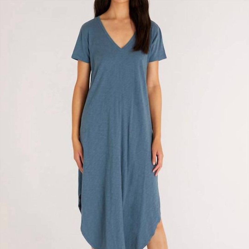 Shop Z Supply Short Sleeve Reverie Midi Dress In Carribean Blue