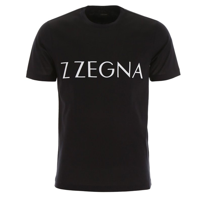 Shop Z Zegna Men's Black Logo Short Sleeve Cotton T-shirt