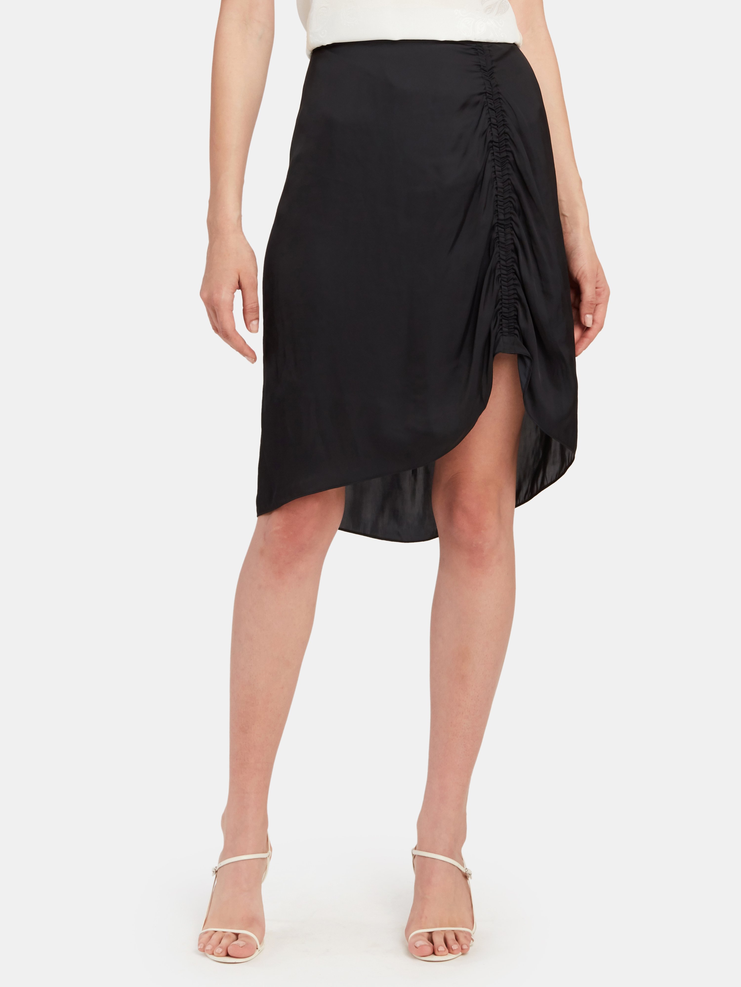 Zadig & Voltaire Jiji Satin Asymmetrical Midi Skirt In Noir