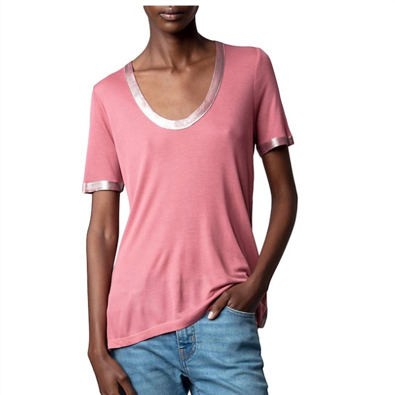 Shop Zadig & Voltaire Tino Foil Scoop Neck Tee Shirt In Pink