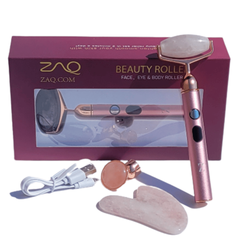 Zaq Zainab Beauty Sana Rose Quartz Vibrating Changeable Face Rollers With Gua Sha In Pink