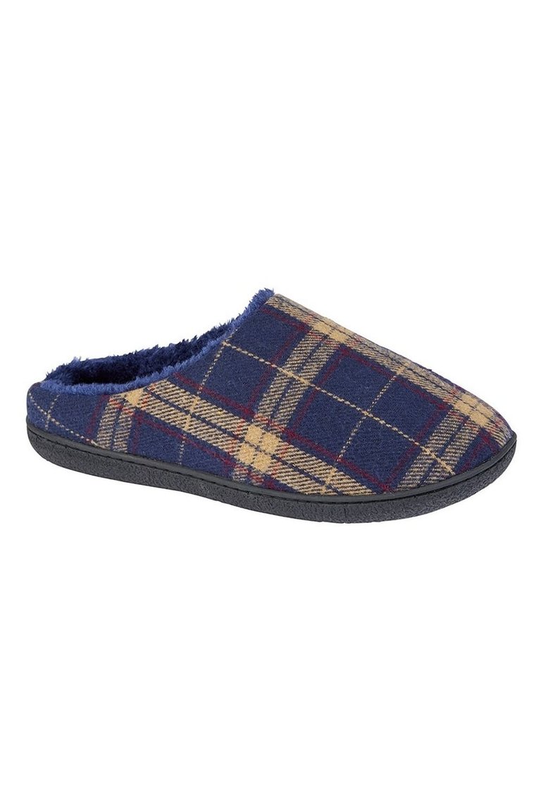 Mens Fabian Checked Textile Slippers (Navy) - Navy
