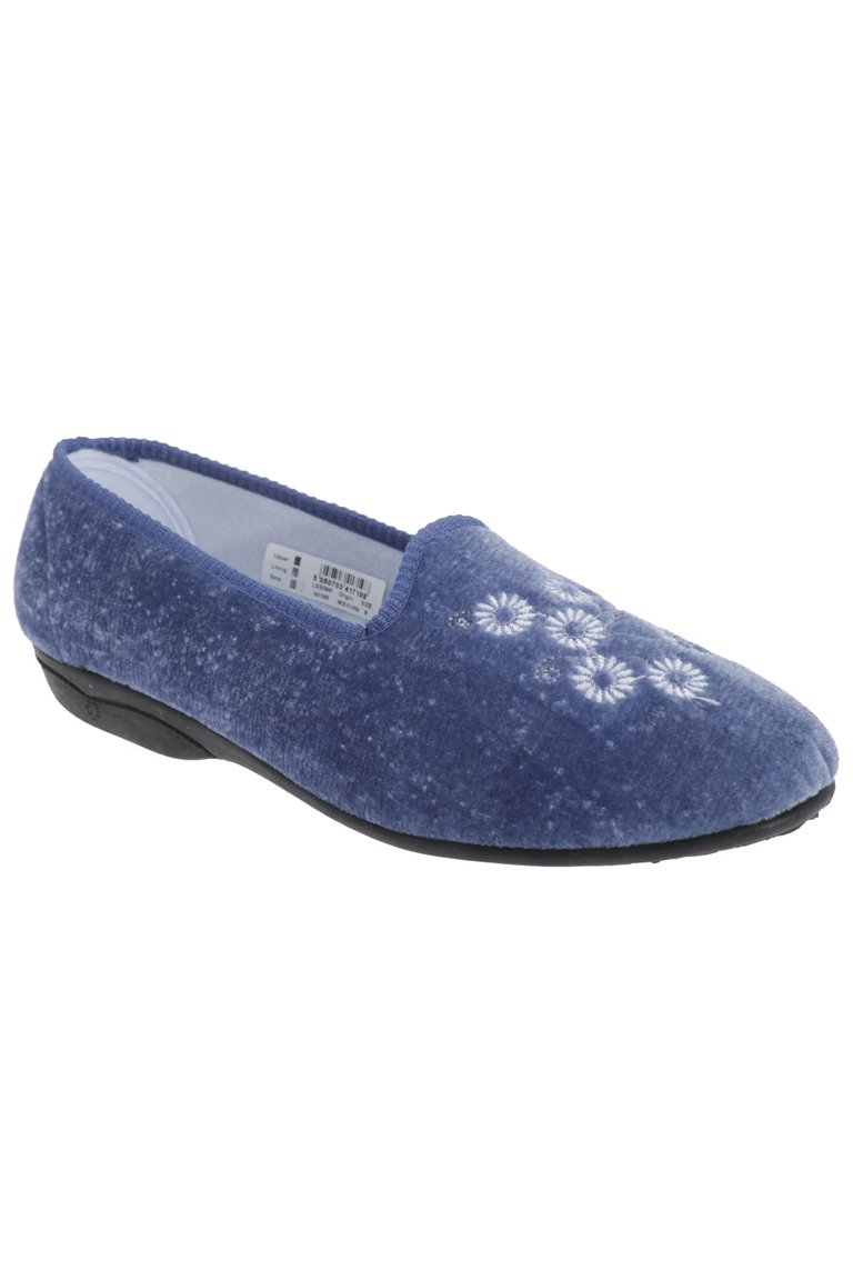 Womens/Ladies Cathy Floral Embroidered Velour Slippers (Blueberry) - Blueberry