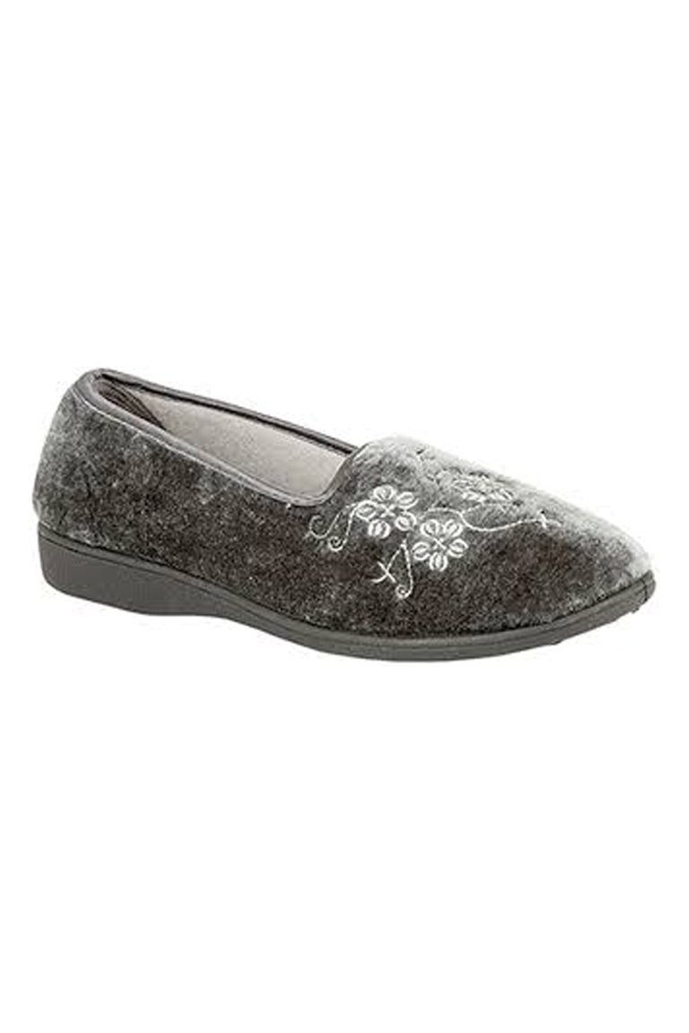 Womens/Ladies Jenny Embroidered Slippers - Gray