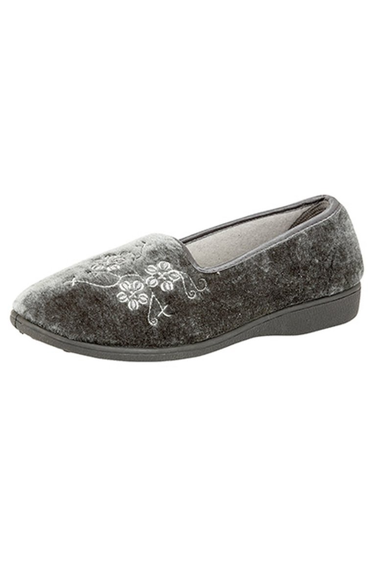 Womens/Ladies Jenny Embroidered Slippers - Gray - Gray