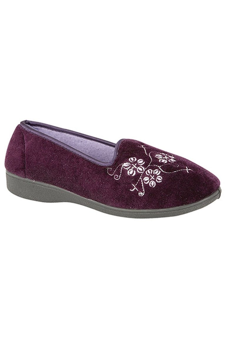 Womens/Ladies Jenny Embroidered Slippers - Purple - Purple
