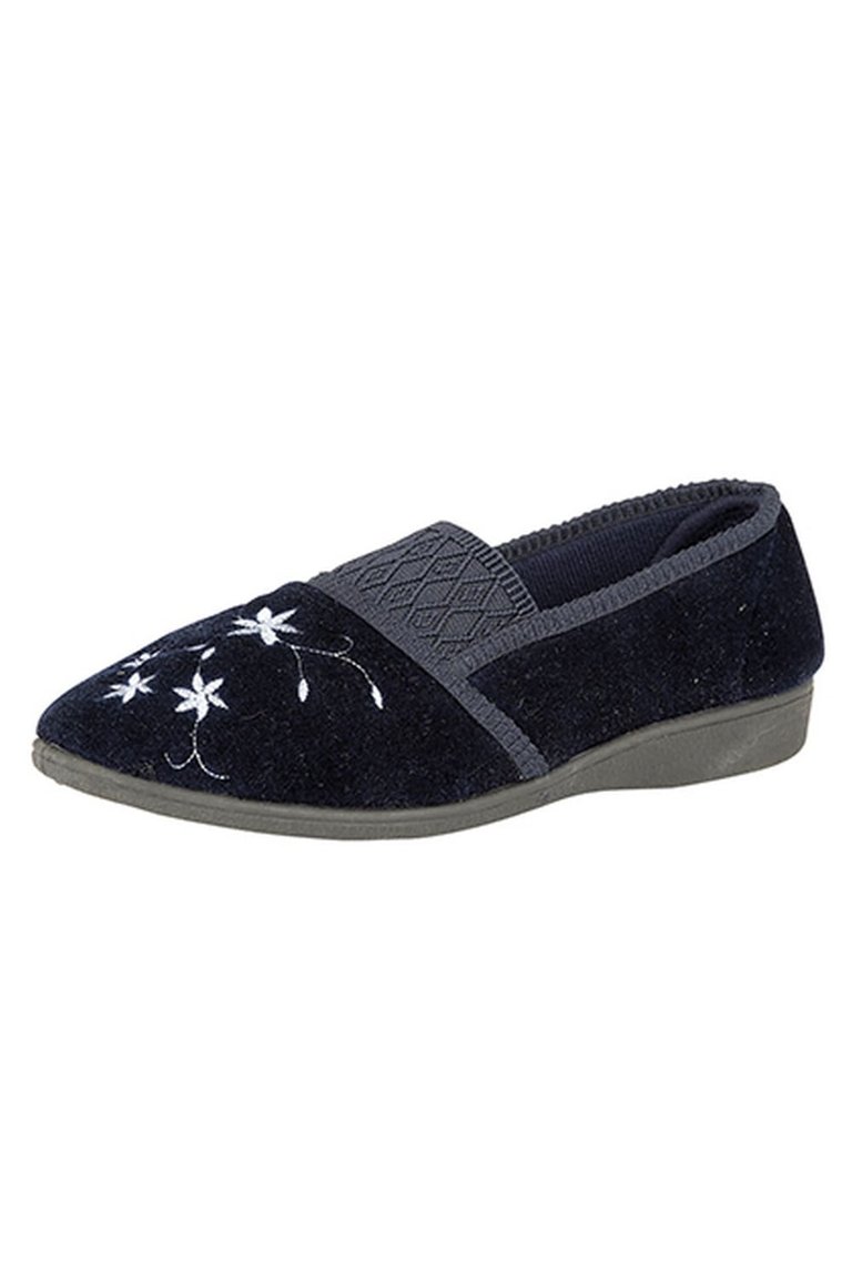 Womens/Ladies Joanna Embroidered Slippers (Navy) - Navy