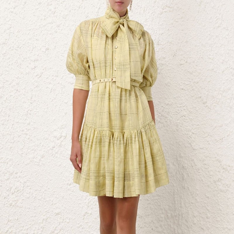Shop Zimmermann Harmony Check Mini Dress In Yellow
