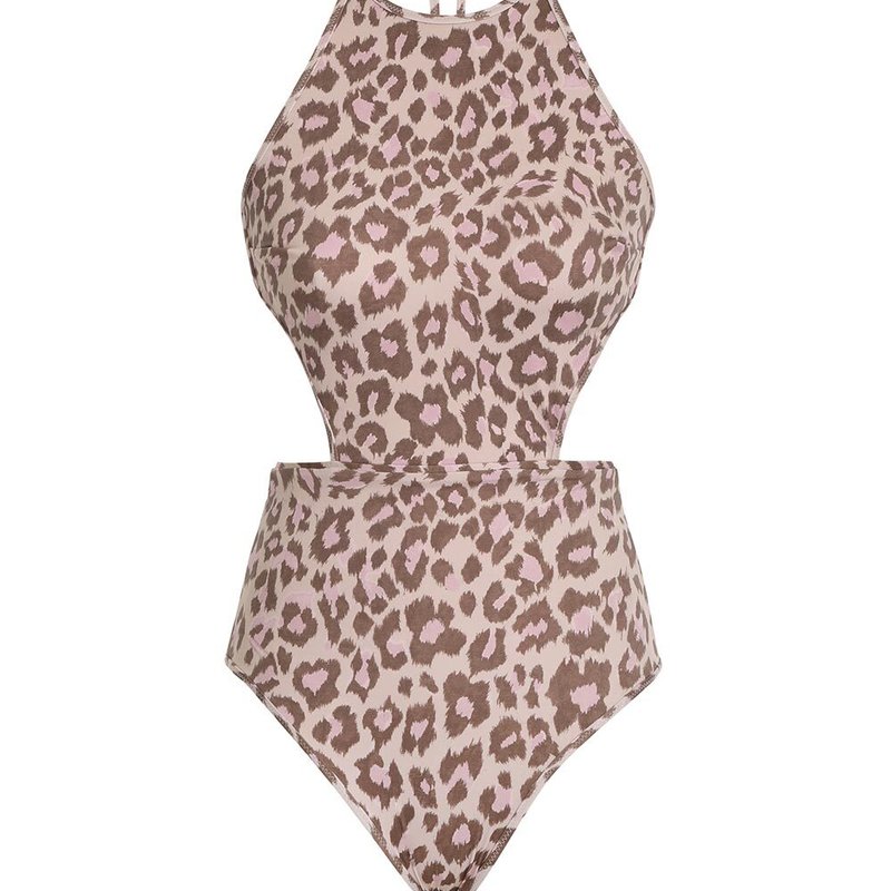 Shop Zimmermann Jude Cut Out Halter Neck Swimsuit 1 Pc Leopard In Brown