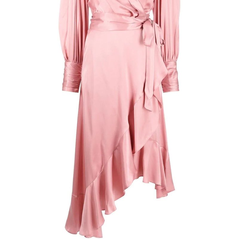 Shop Zimmermann Silk Wrap Midi Dress Lipstick In Pink