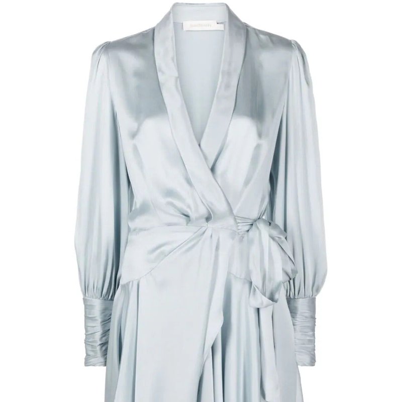 Zimmermann Silk Wrap Mini Dress, Dusty Blue In Gray