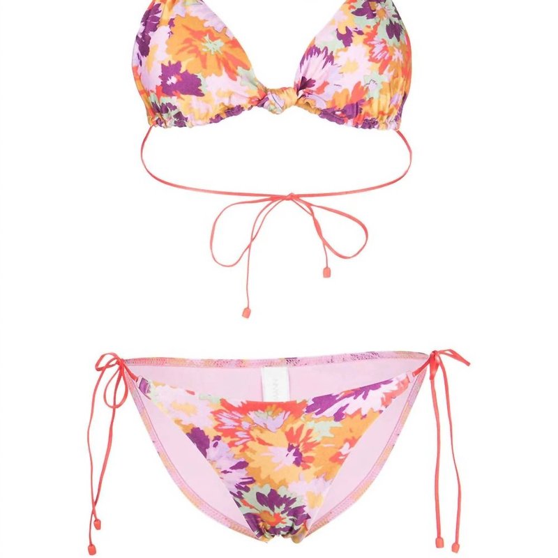 Shop Zimmermann Violet Knotted Tie Straps Two Piece Bikini Swimsuit In Pink