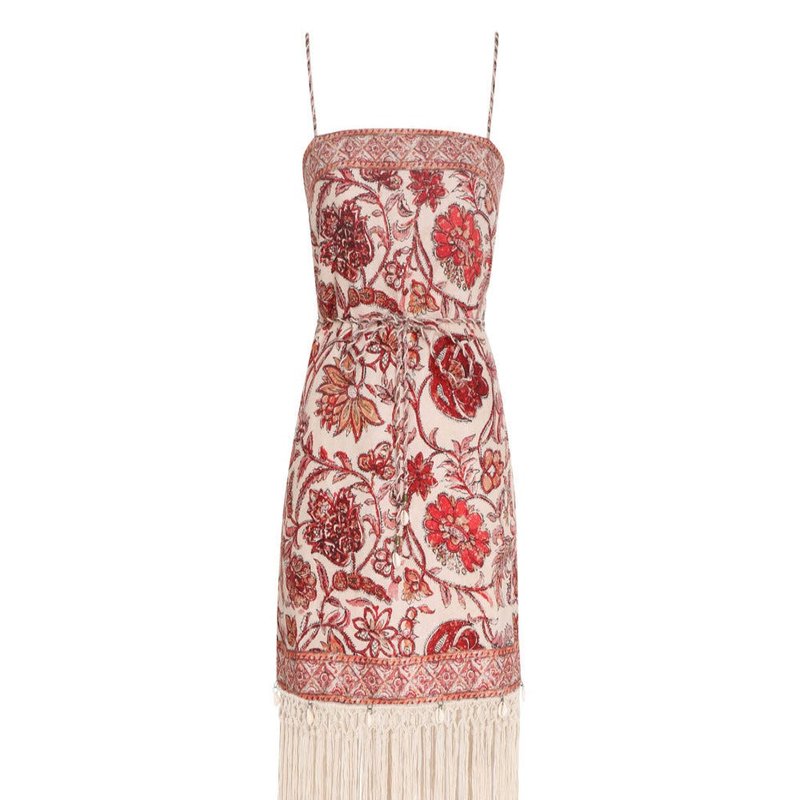 Shop Zimmermann Vitali Fringe Mini Dress In Pink