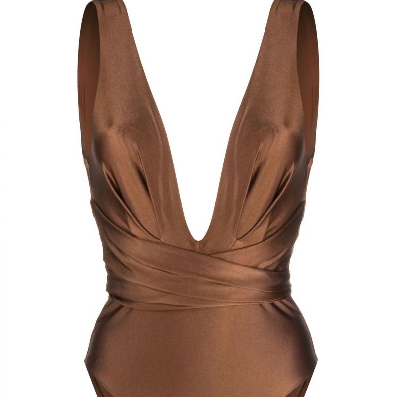 Shop Zimmermann Women's Raie Wrap Plunge One-piece Swimsuit In Brown